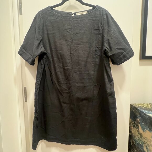 A&F Linen Blend Short Sleeve Mini Dress Black - Picture 3 of 6